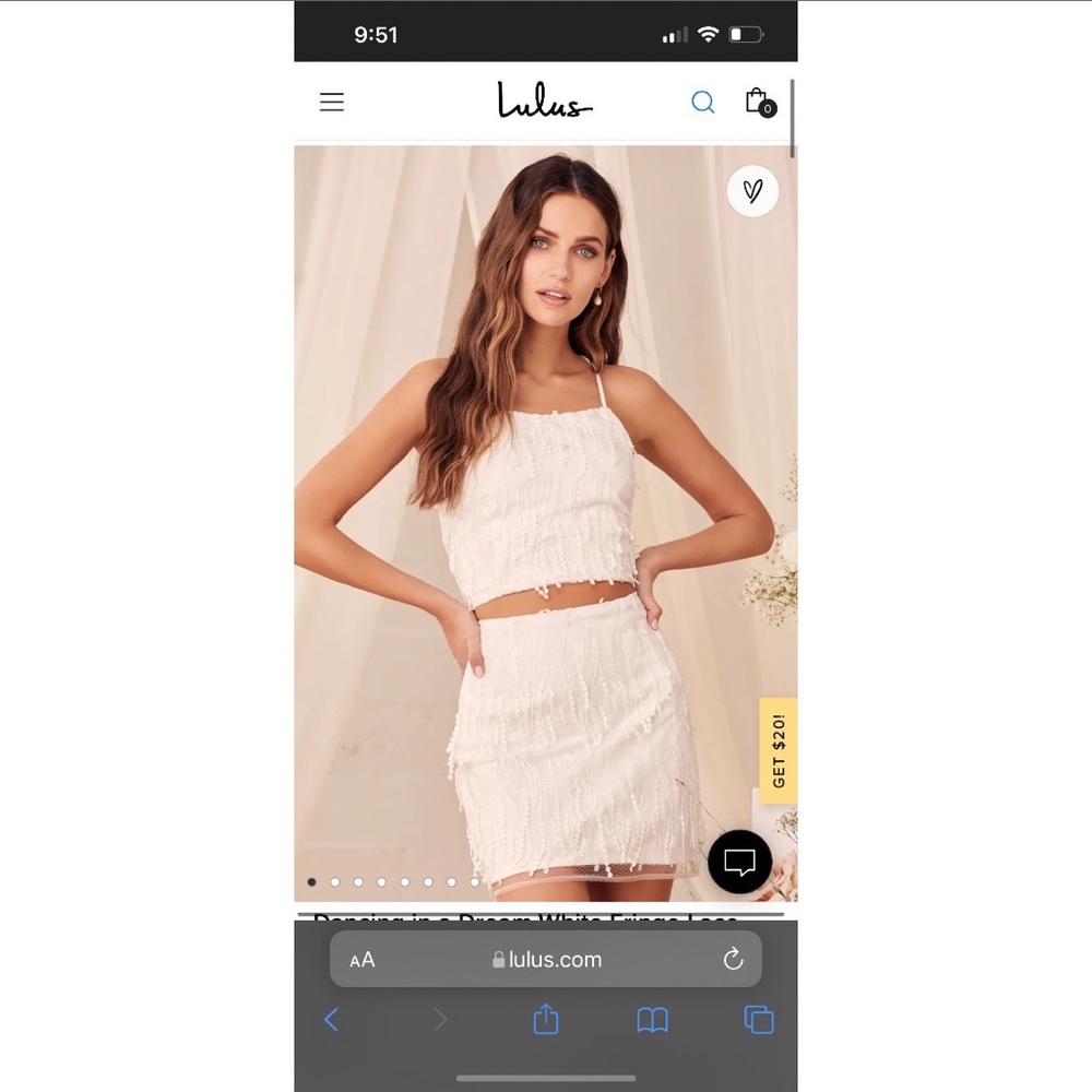 Lulus white fringe lace up two piece mini dress